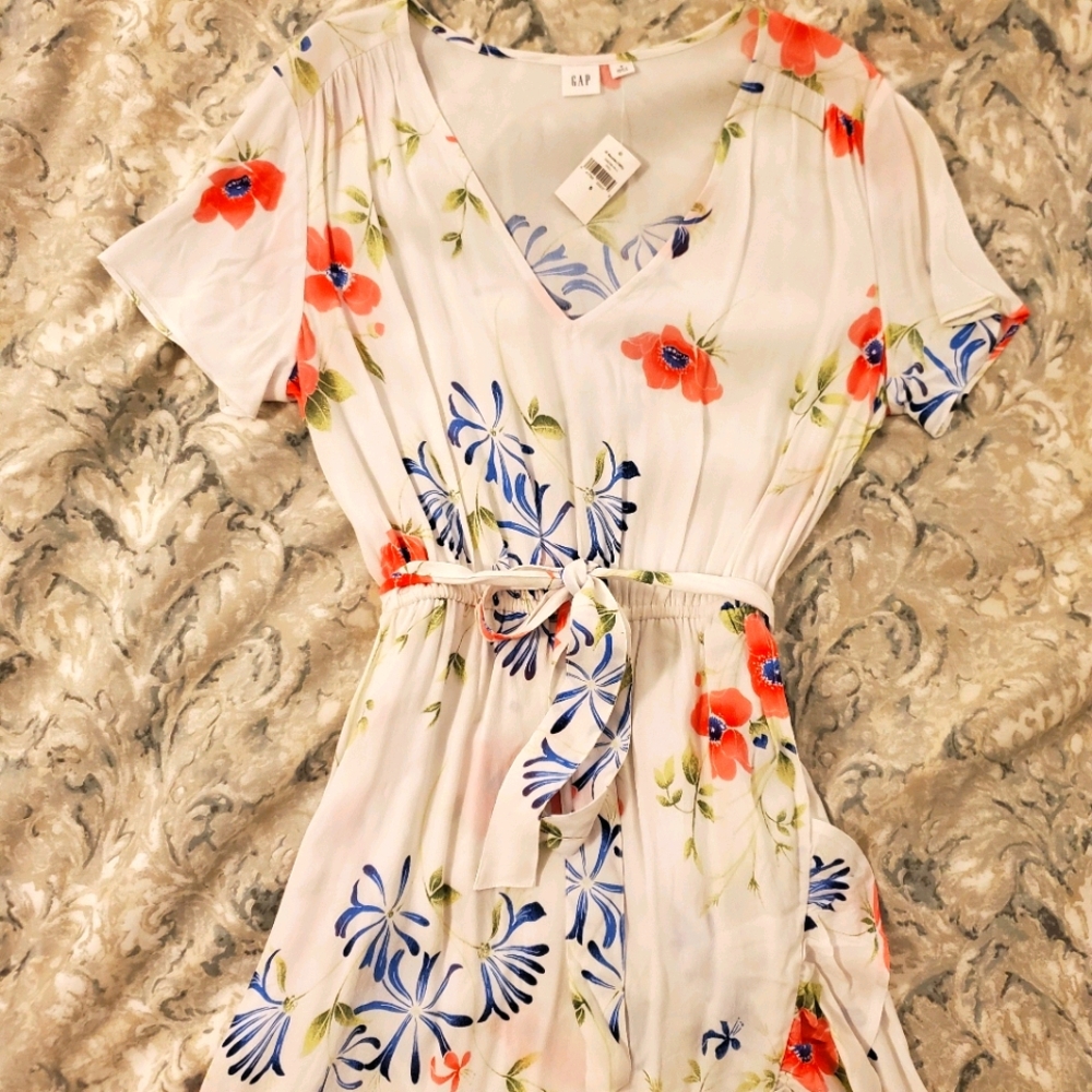 Gap Floral Print Dress With Ruffle Detail Sz Small